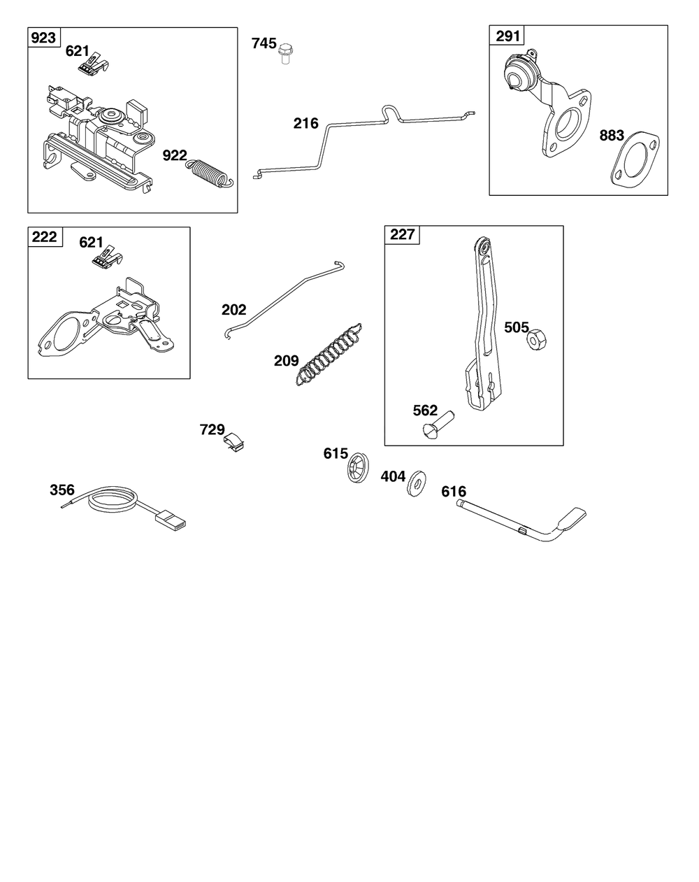 Controls Group Diagram and Parts List for 10060B-0195-H5  Briggs and Stratton Engine